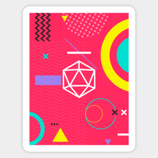 Retro Memphis Hot Pink Polyhedral 20 Sided Dice Tabletop RPG Sticker